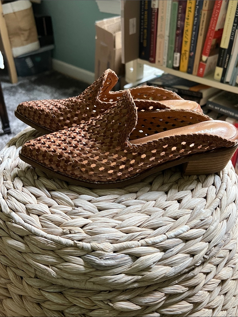 Antelope Woven Leather Slip-On Mule in Cognac